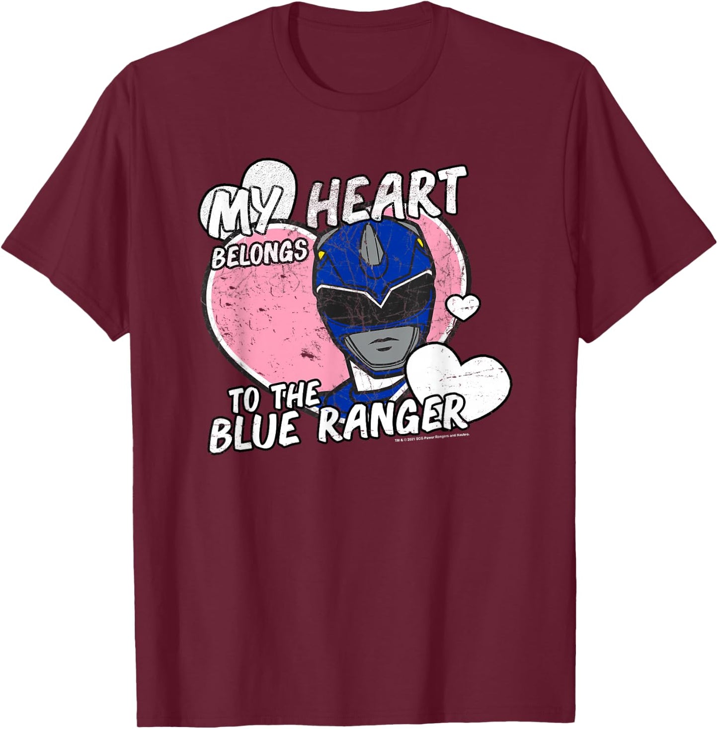 Power Rangers My Heart Belongs to The Blue Ranger Vintage T-Shirt - T-Shirt | Maroon