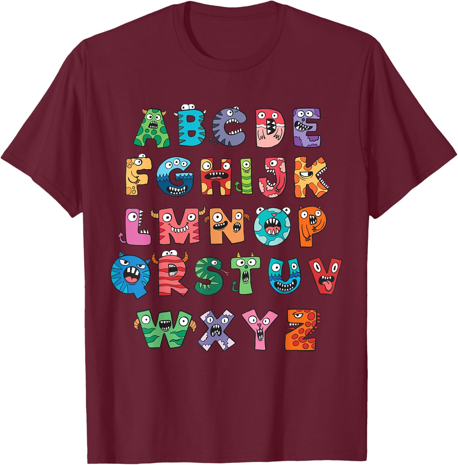 ABC Cute Monster Alphabet Halloween Teacher Costume Kids T-Shirt - T-Shirt | Maroon