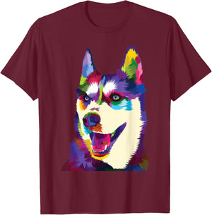 Colorful Dog Rainbow Siberian Husky Puppy Vibrant Dog Women Kids T-Shirt - T-Shirt | Maroon