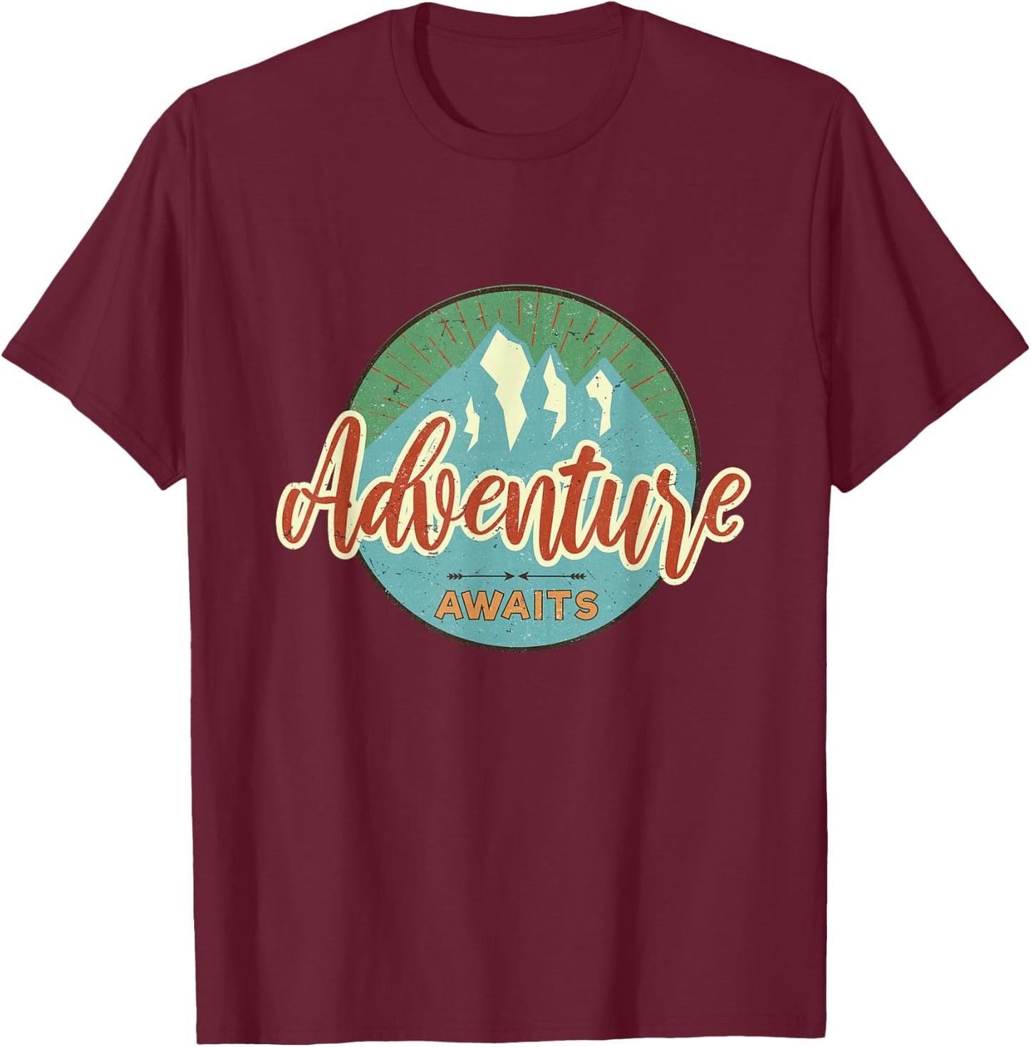 Adventure Awaits Vintage Great Adventure Hiking Camping T-Shirt - T-Shirt | Maroon
