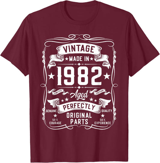 Vintage 1982 43 Years Old Gifts 43yr 43rd Birthday T-Shirt - T-Shirt | Maroon