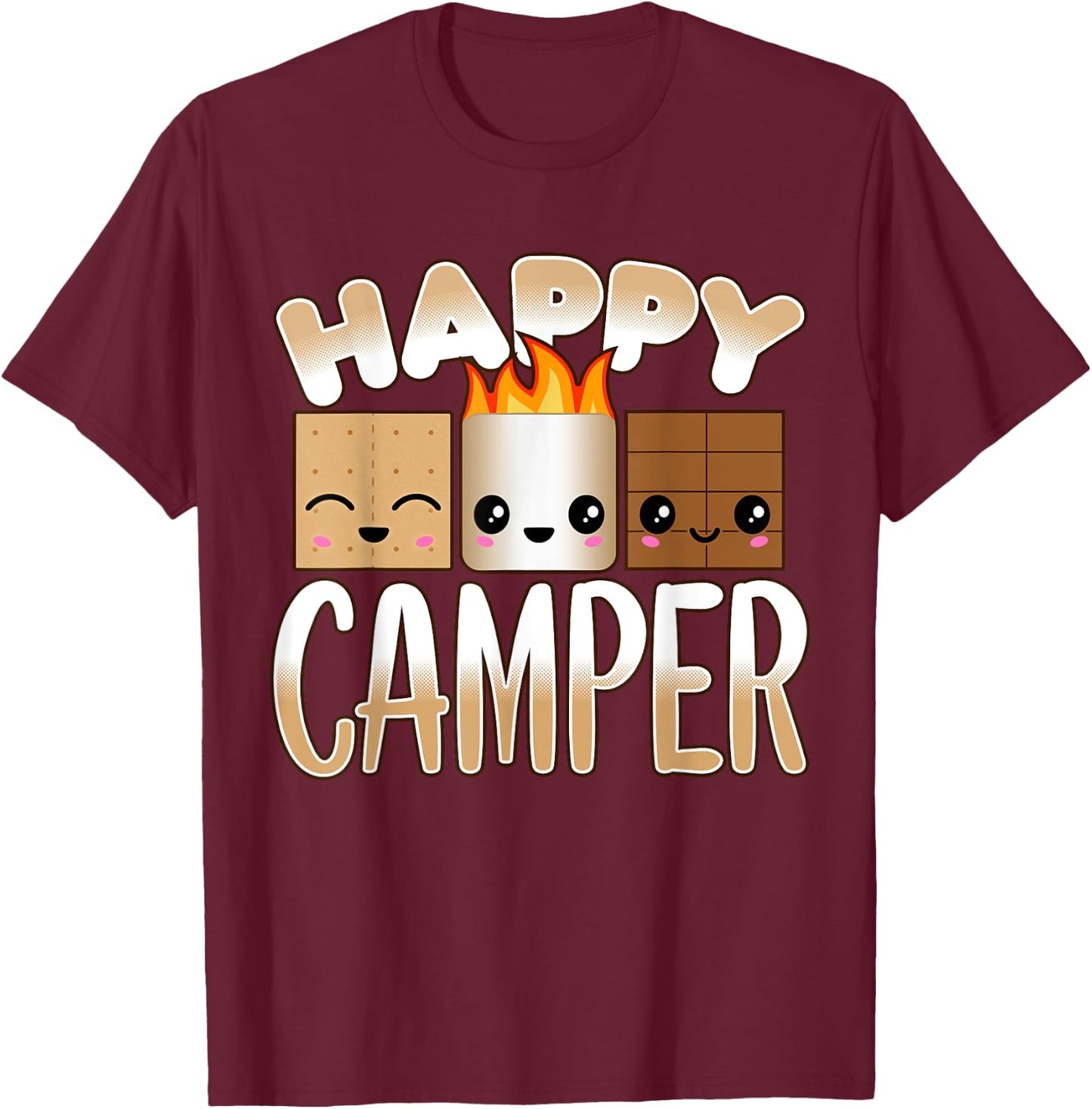 Campfire Camping Outdoor Friends Smores Happy Camper T-Shirt - T-Shirt | Maroon