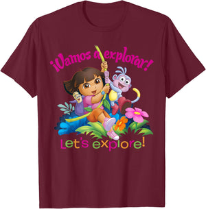 Dora The Explorer Vamanos A Explorar! Dora and Boots Small T-Shirt - T-Shirt | Maroon