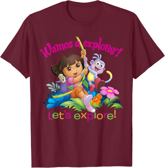 Dora The Explorer Vamanos A Explorar! Dora and Boots Small T-Shirt - T-Shirt | Maroon