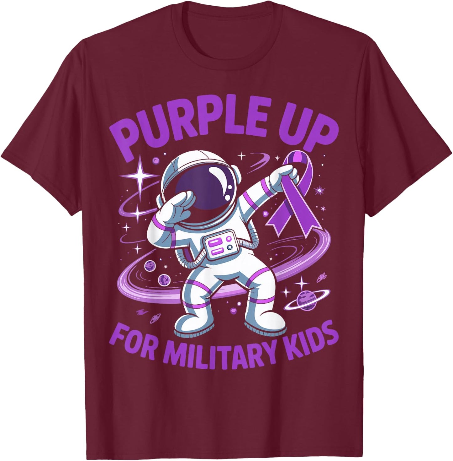 Purple Up for Military Kids Military Child Month Astronaut T-Shirt - T-Shirt | Maroon