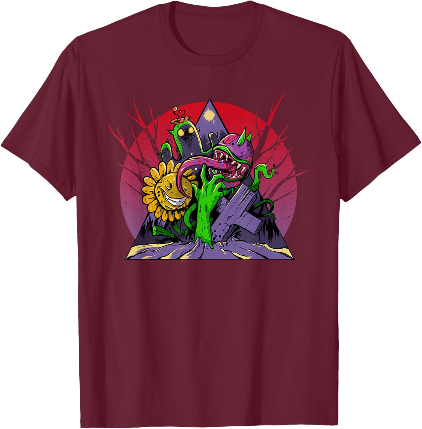 Zombies and Plants T-Shirt - T-Shirt | Maroon