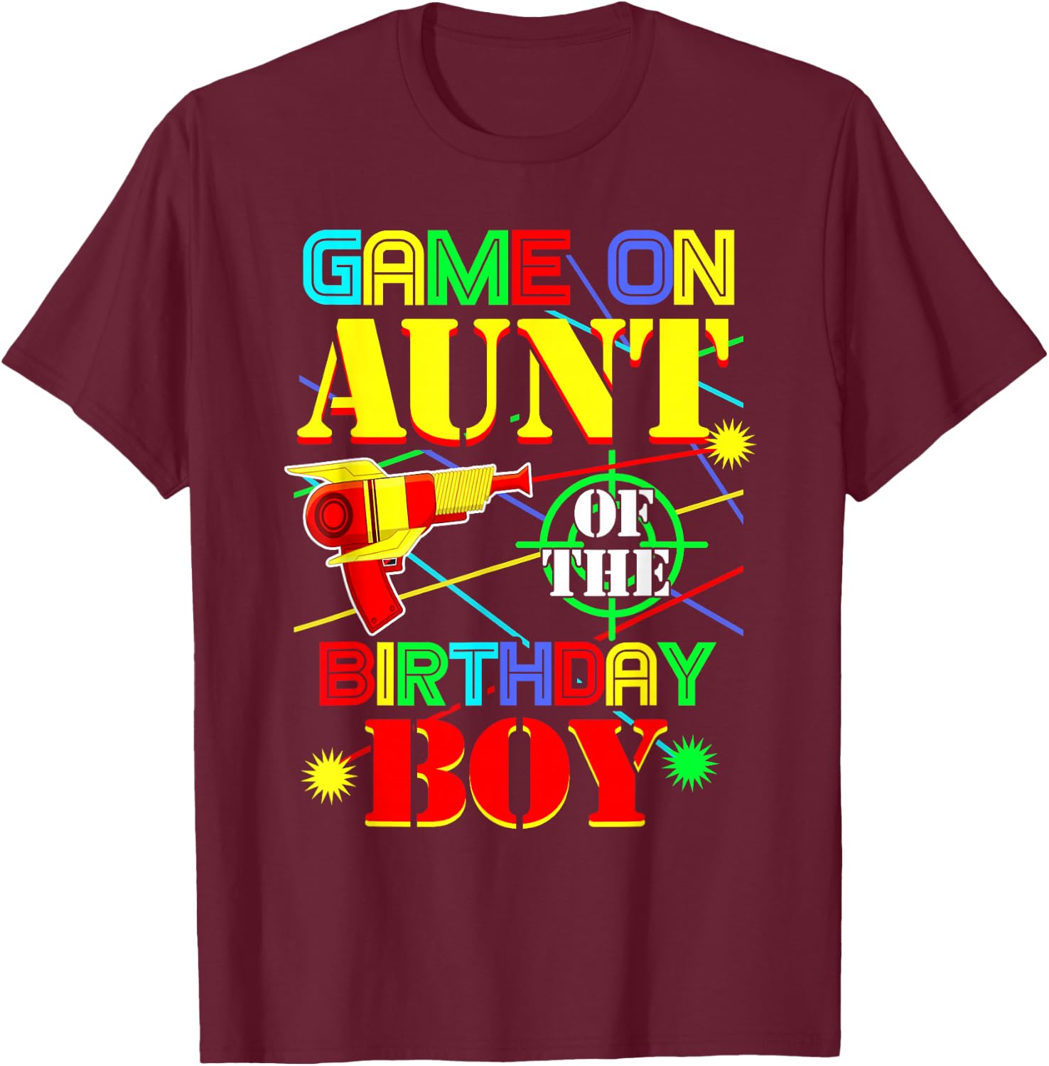 Game On Aunt Of The Birthday Boy Shirt Funny Mommy Mama T-Shirt - T-Shirt | Maroon