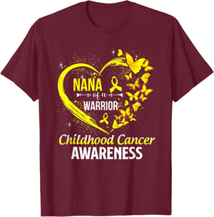 Butterfly Nana Of A Warrior Childhood Cancer Awareness T-Shirt - T-Shirt | Maroon