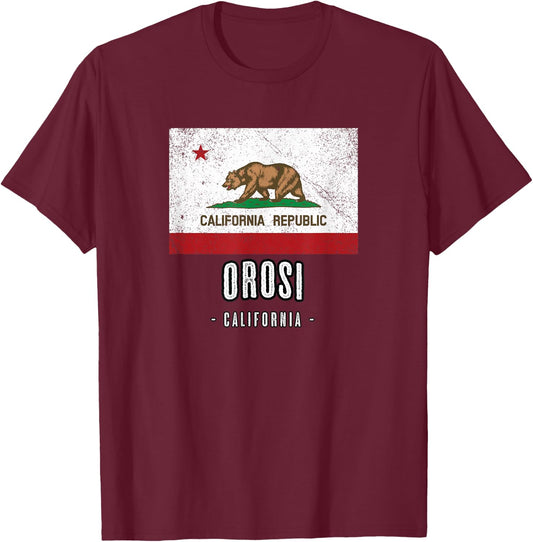 OROSI - California | Cali City Souvenir - CA Flag T-Shirt - T-Shirt | Maroon