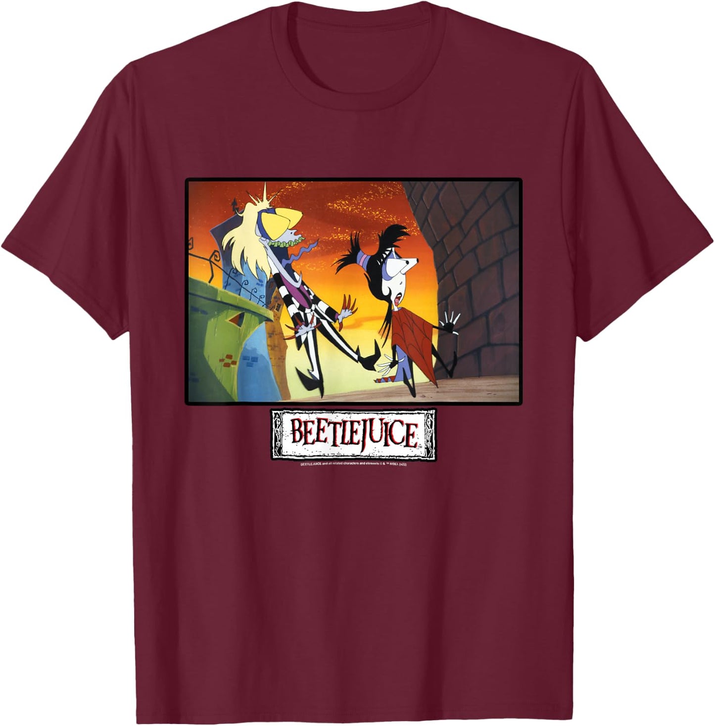 Beetlejuice and Lydia Surprised Bug Eyes T-Shirt - T-Shirt | Maroon