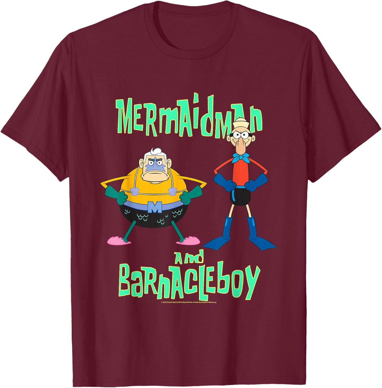 Spongebob Squarepants Mermaidman and Barnacleboy T-Shirt - T-Shirt | Maroon