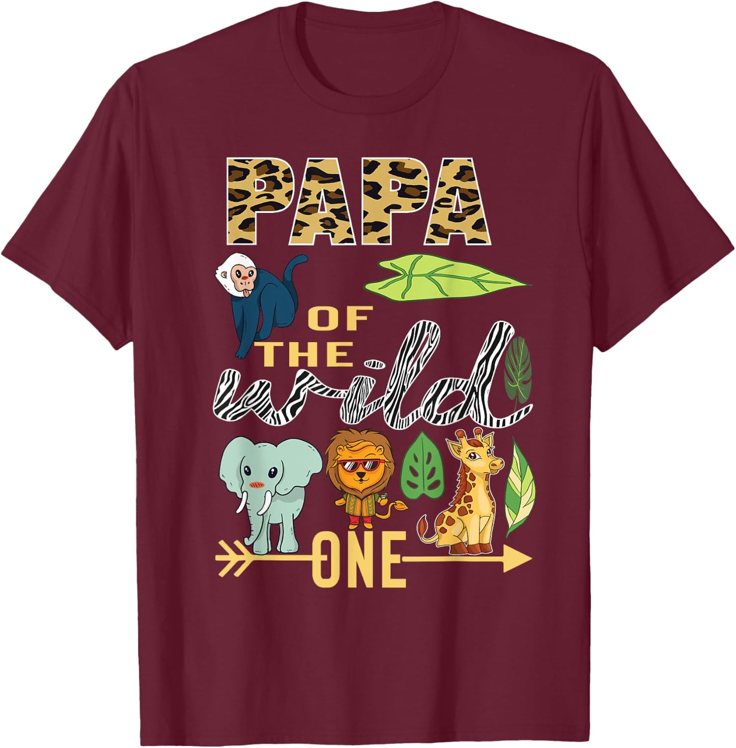 Papa Of The Wild One Zoo 1st Birthday Safari Jungle Animal T-Shirt - T-Shirt | Maroon