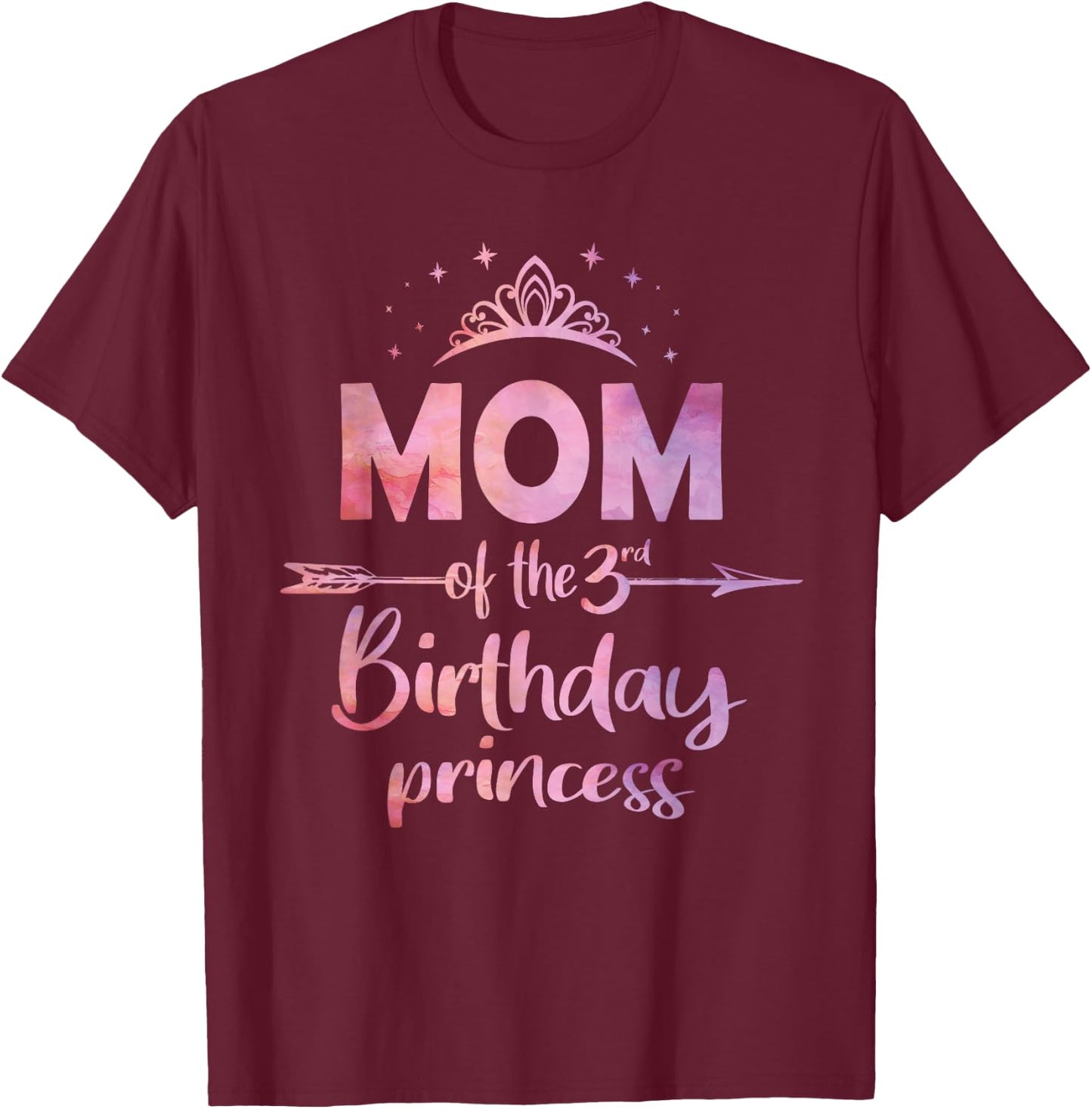 Mom Of The 3rd Birthday Princess Girl 3 Years Old B-day T-Shirt - T-Shirt | Maroon