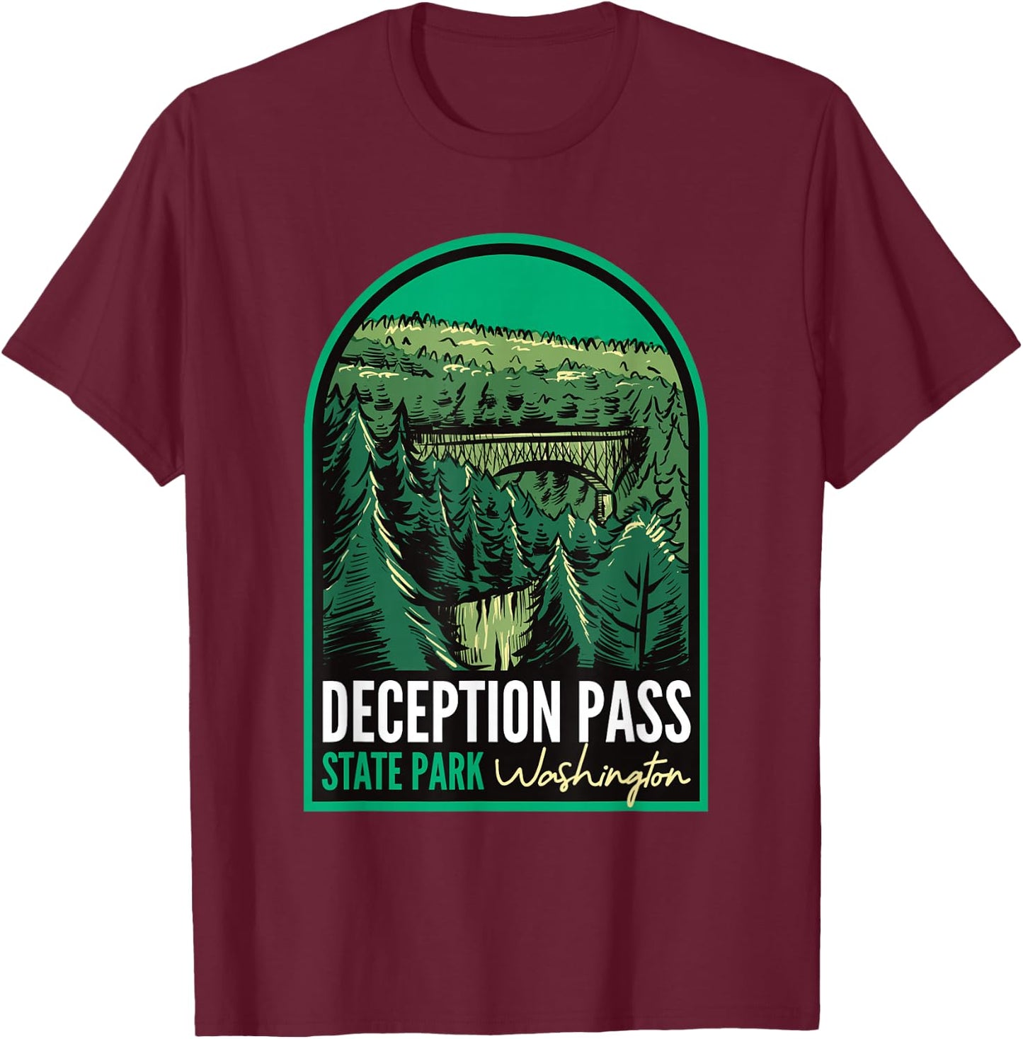 Deception Pass State Park Washington T-Shirt - T-Shirt | Maroon