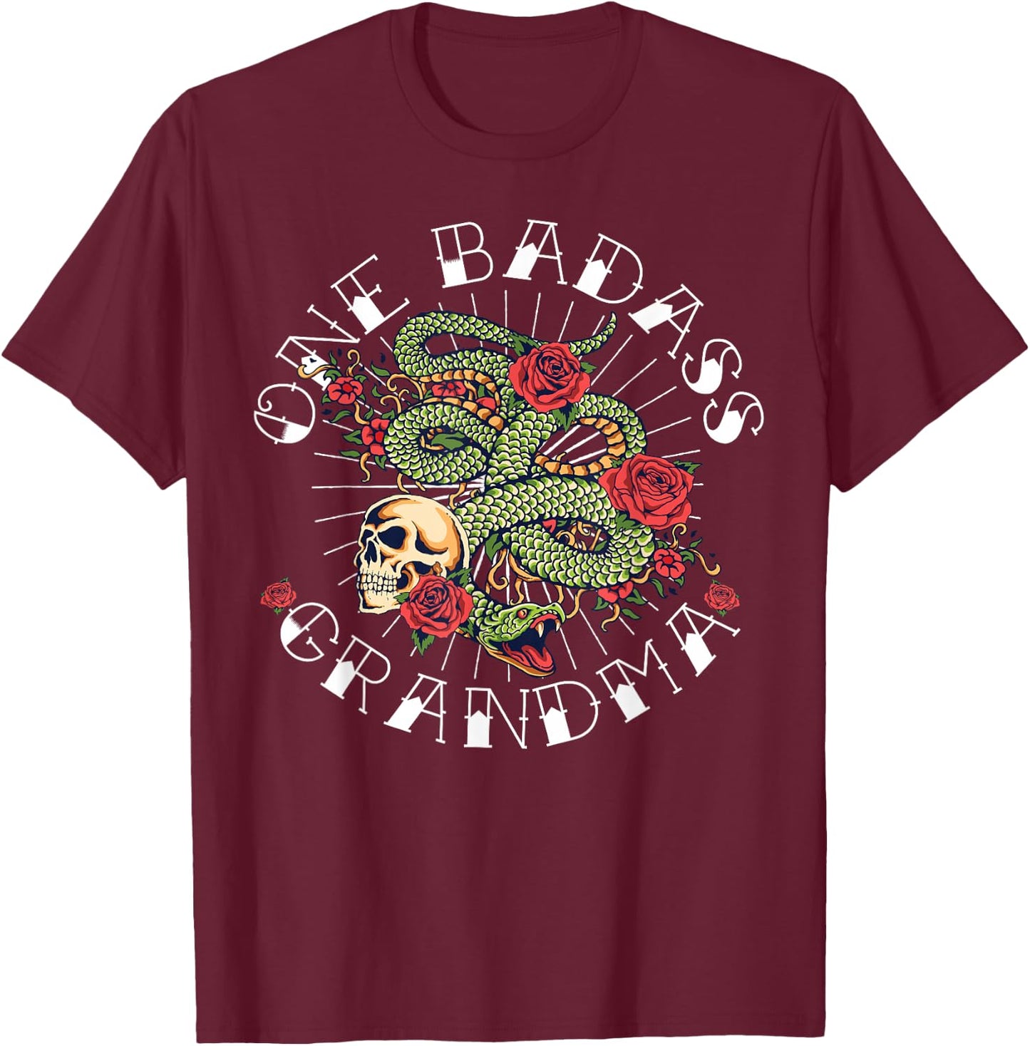 One Badass Grandmother Tattoo Art Funny Gift Grandma T-Shirt - T-Shirt | Maroon