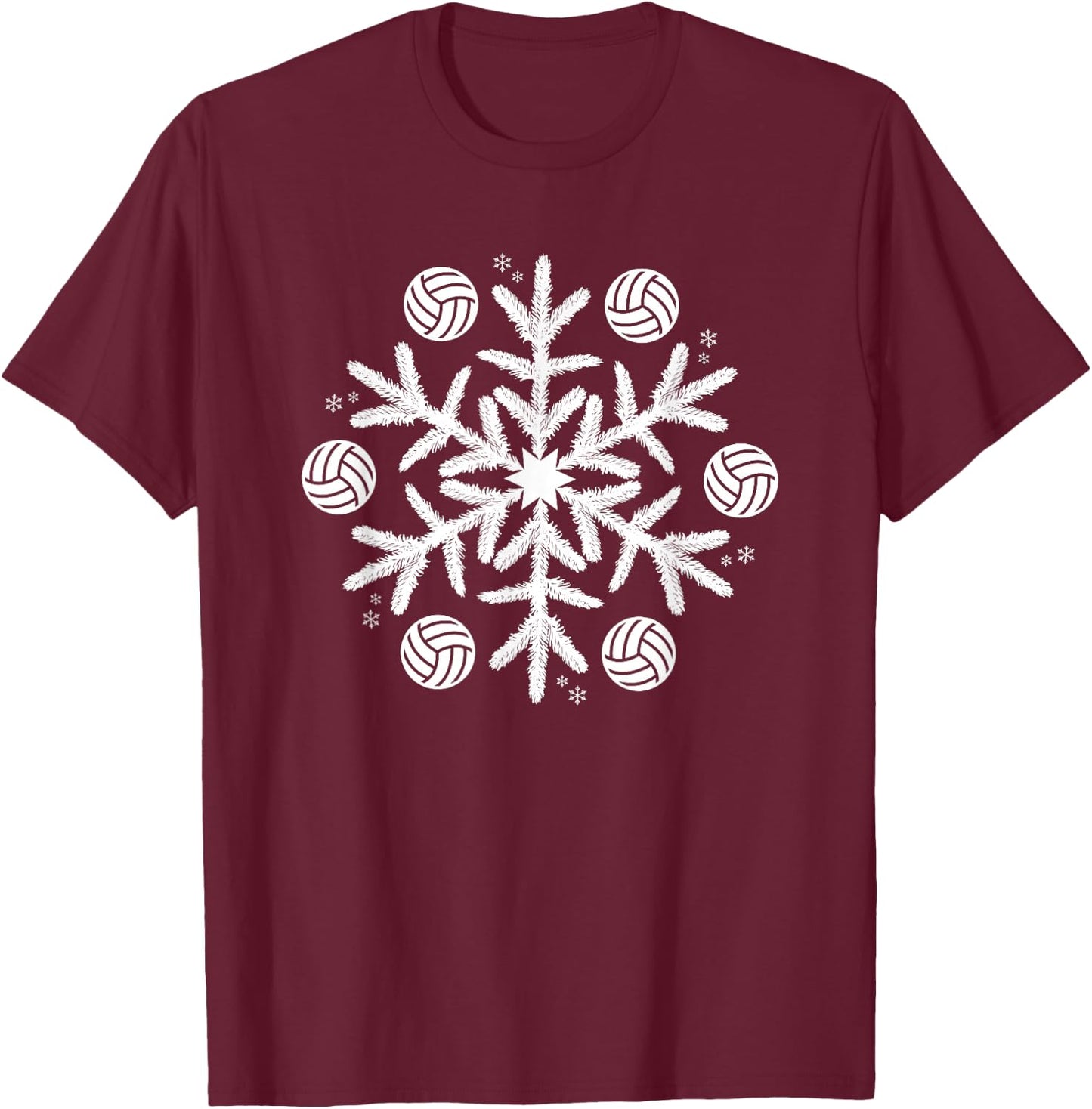 Snowflake Christmas Volleyball T-Shirt - T-Shirt | Maroon