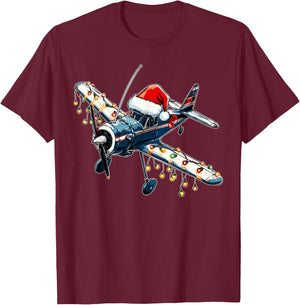 RC Airplane Model Flight Pilot Christmas Hat Xmas T-Shirt - T-Shirt | Maroon