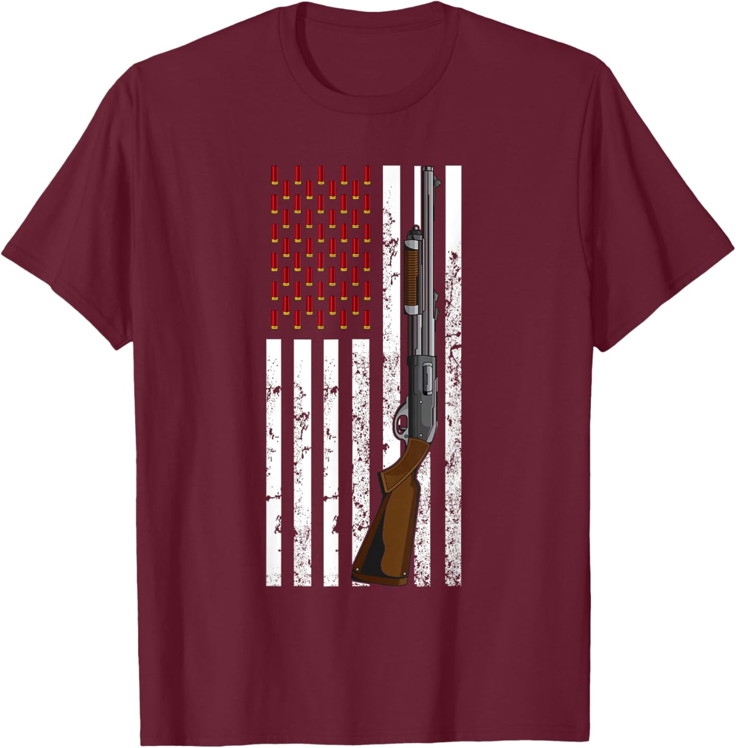 Clay Pigeon Shooting USA Flag - Shotgun & Cartridge Flag Women Men T-Shirt - T-Shirt | Maroon