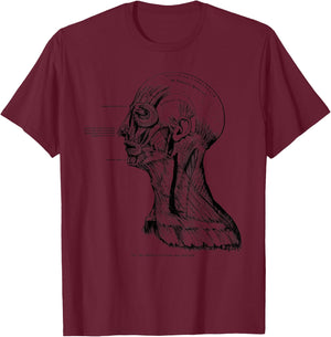 Vintage Anatomy Myology Facial and Neck Muscles T-Shirt - T-Shirt | Maroon