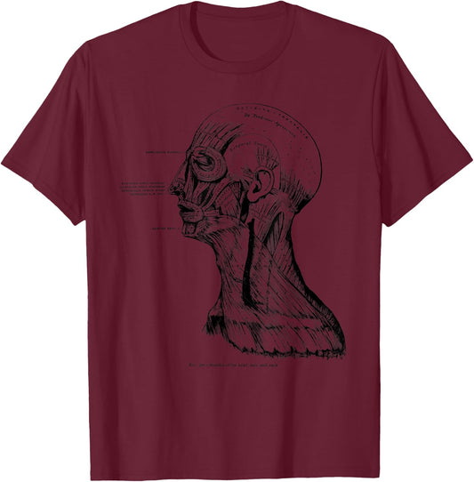 Vintage Anatomy Myology Facial and Neck Muscles T-Shirt - T-Shirt | Maroon