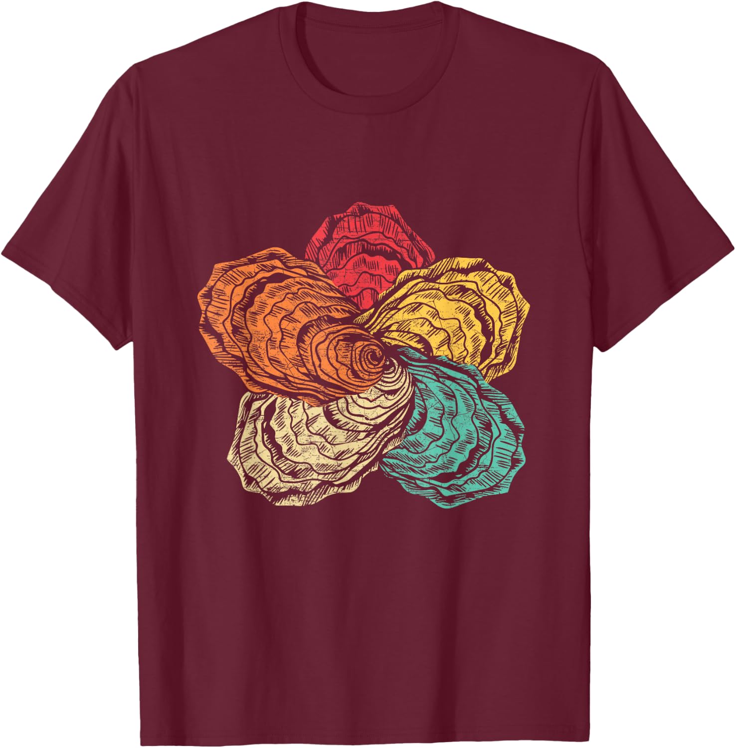 Vintage Animal Oyster Lover Retro 70s 80s T-Shirt - T-Shirt | Maroon