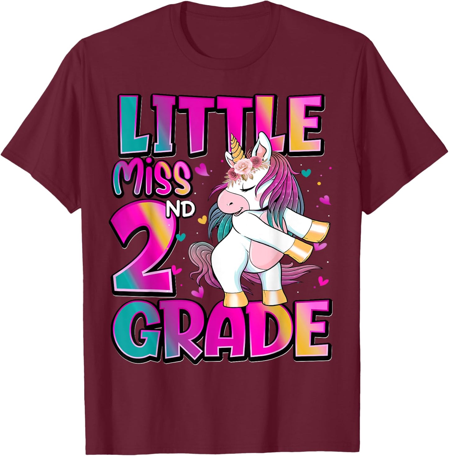 Little Miss 2nd Grade Unicorn Back To School 2nd Grade Girls T-Shirt - T-Shirt | Maroon