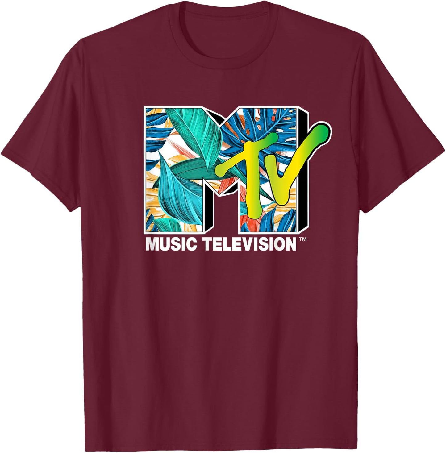 Mademark x MTV - MTV Cool Tropical Plants T-Shirt - T-Shirt | Maroon