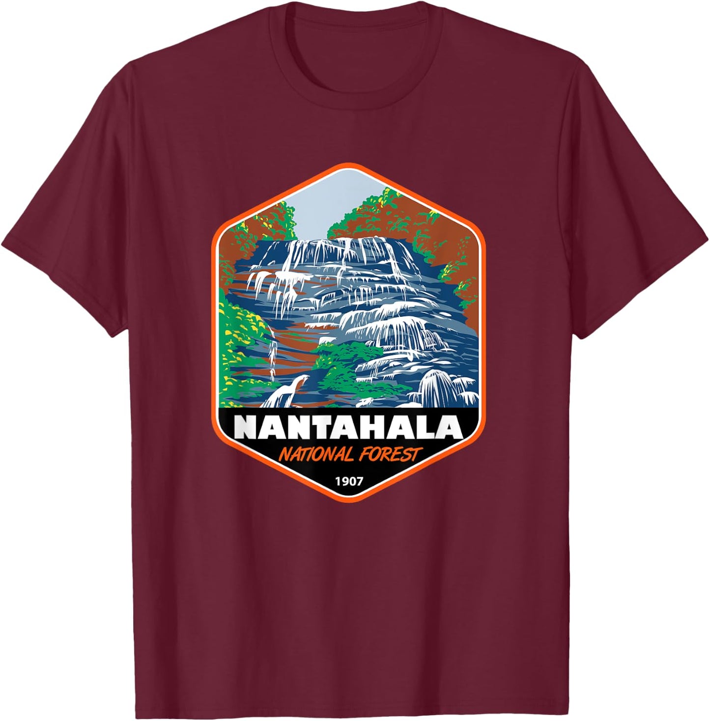 Nantahala National Forest North Carolina Badge T-Shirt - T-Shirt | Maroon