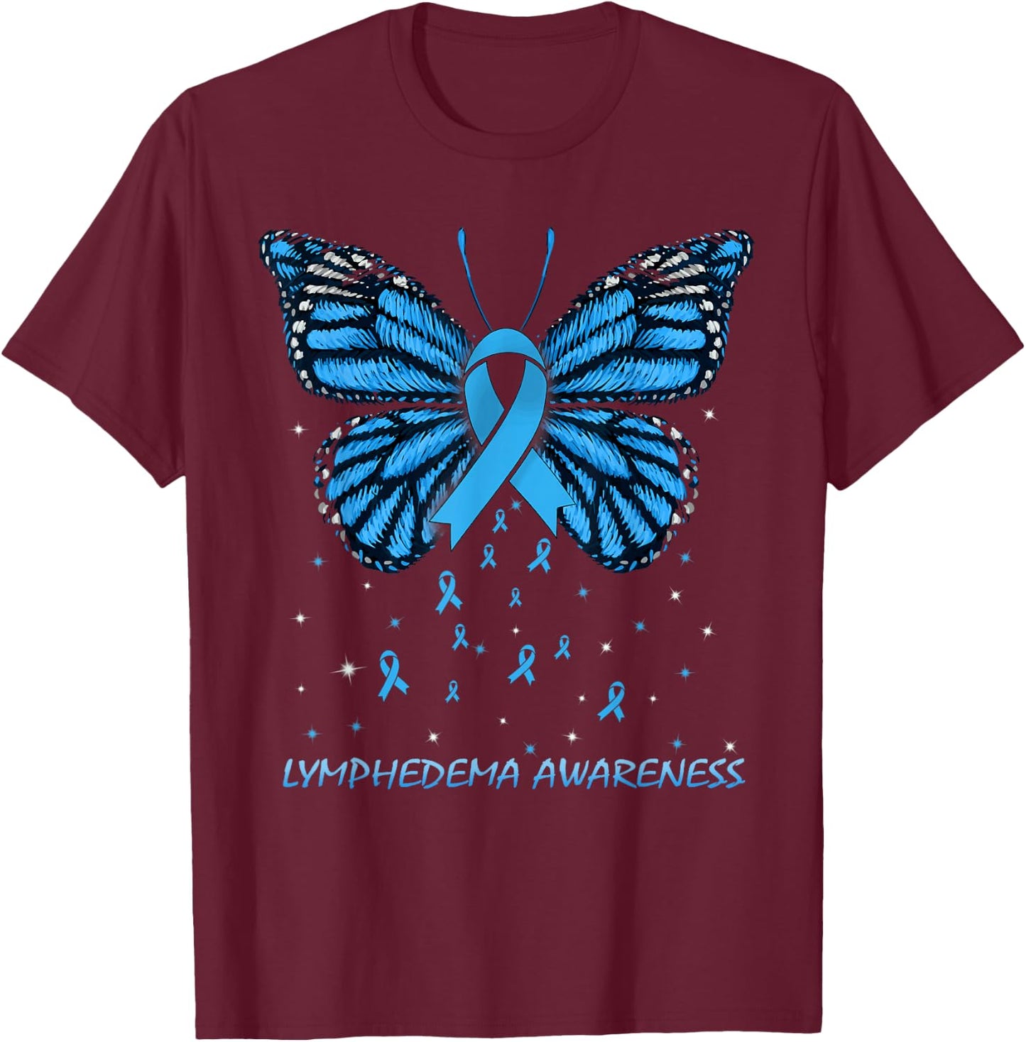 Lymphedema Butterfly Adults Blue Butterfly Birthday T-Shirt - T-Shirt | Maroon