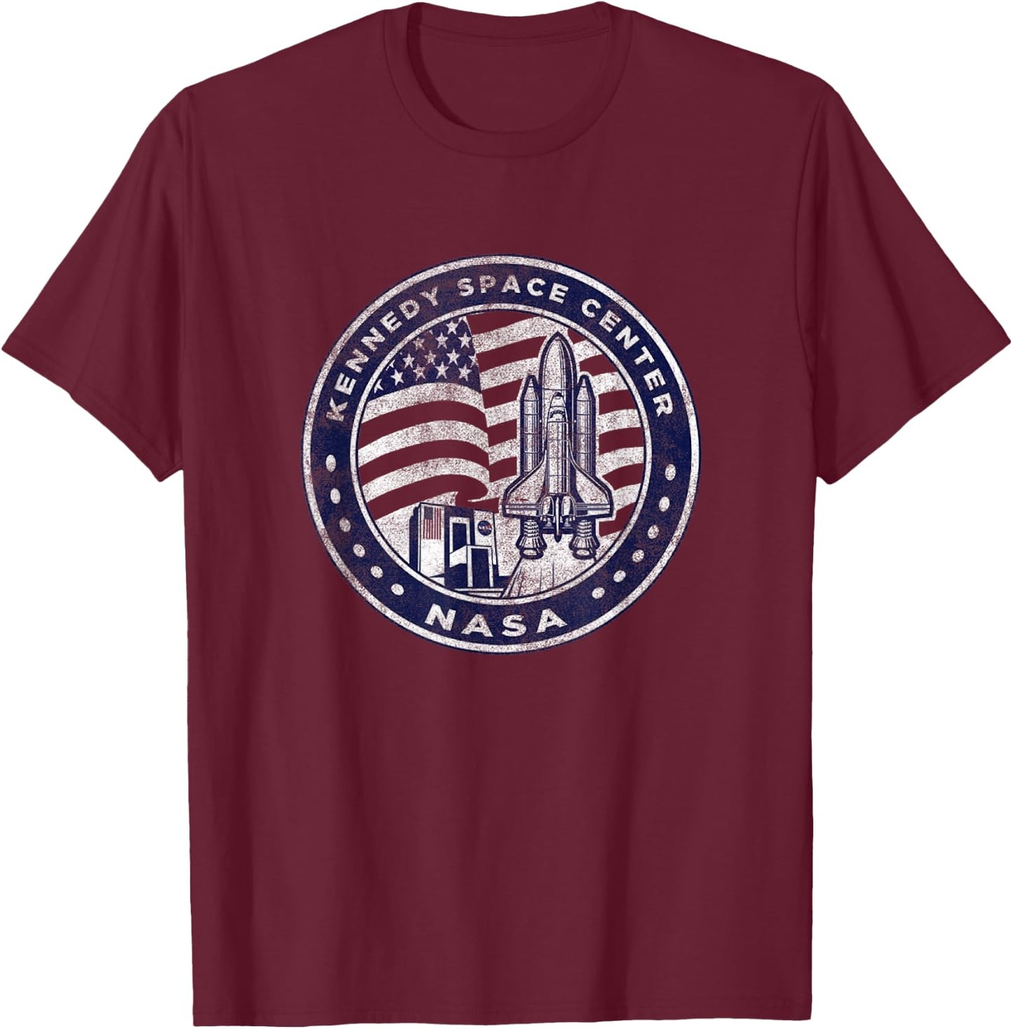 NASA Kennedy Space Center Americana Vintage Faded Badge T-Shirt - T-Shirt | Maroon