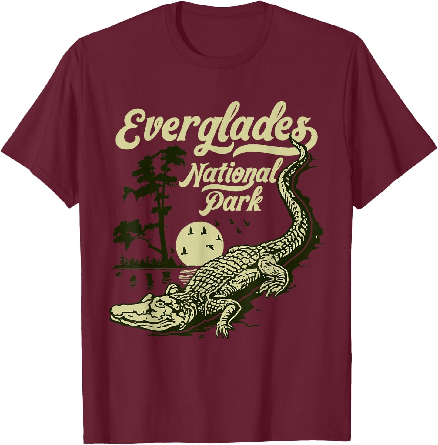 Giant Step Design Co. Everglades National Park Vintage Crocodile Alligator Florida T-Shirt - T-Shirt | Maroon