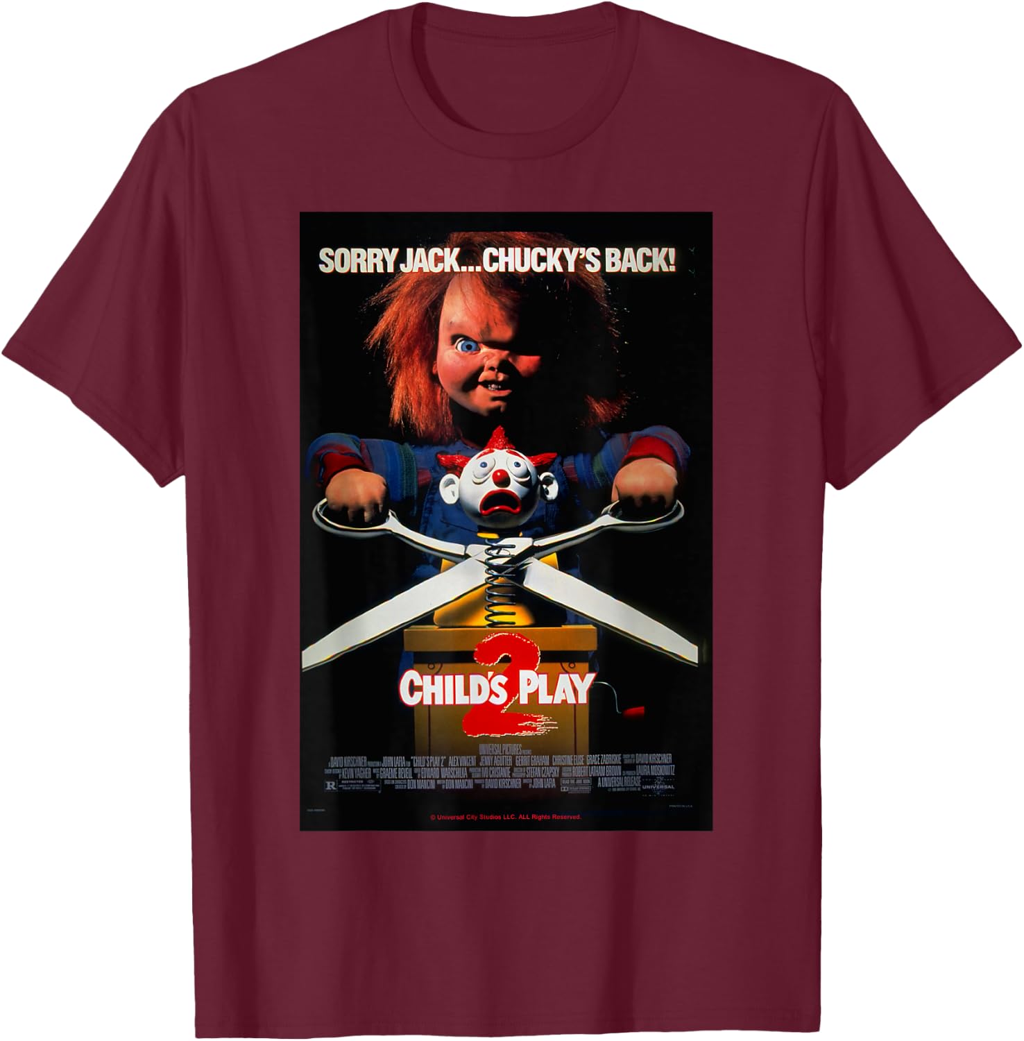 Chucky Child's Play 2 Guess Who's Back Poster T-Shirt - T-Shirt | Maroon