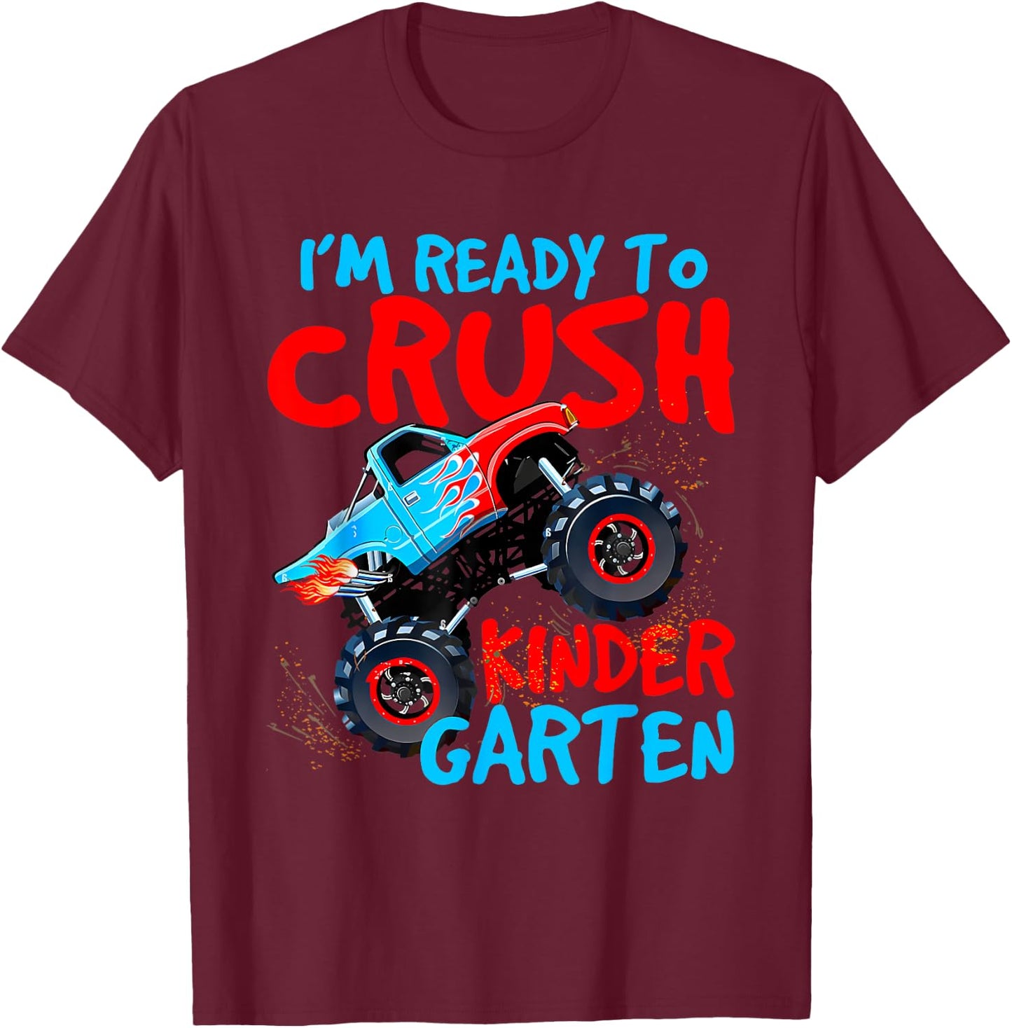 Back to School Boys First Day of Kindergarten Monster Truck T-Shirt - T-Shirt | Maroon