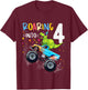 Kids 4th Birthday T Rex Dinosaur Monster Truck Boys and Girls T-Shirt - T-Shirt | Maroon