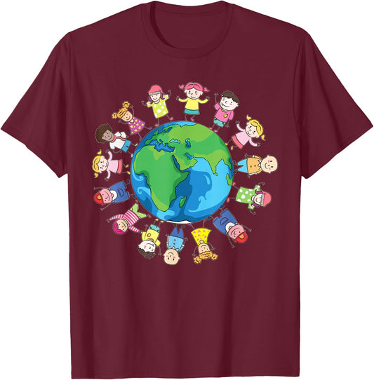 Happy Earth Day Children Around The World FUUNY Planet Save T-Shirt - T-Shirt | Maroon