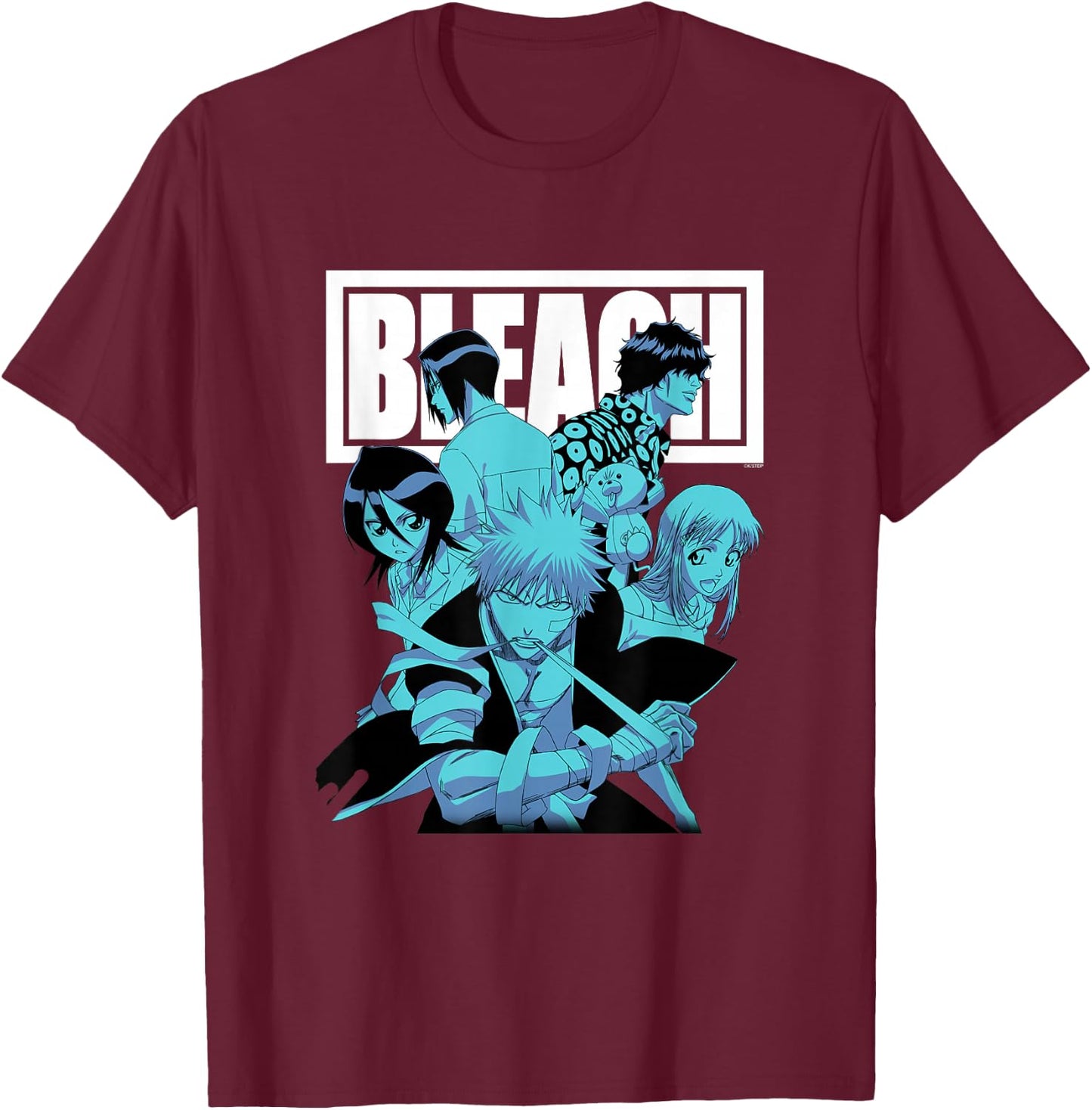 Bleach Characters with Block Logo Anime T-Shirt - T-Shirt | Maroon