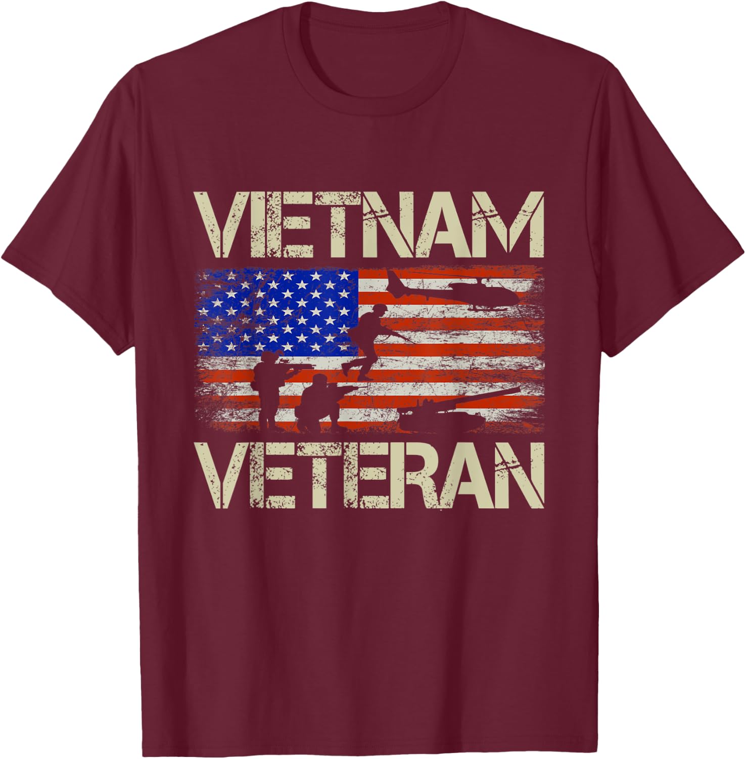 Vietnam Veteran American Flag Retro Vintage Fathers Day Women Men T-Shirt - T-Shirt | Maroon