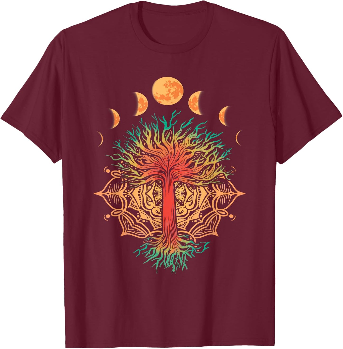 Moon Phases Tree of Life Retro Yoga Meditation Men women T-Shirt - T-Shirt | Maroon