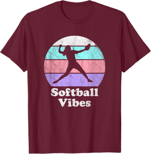 Softball Vibes Retro Vintage Girls or Women's Pitcher T-Shirt - T-Shirt | Maroon