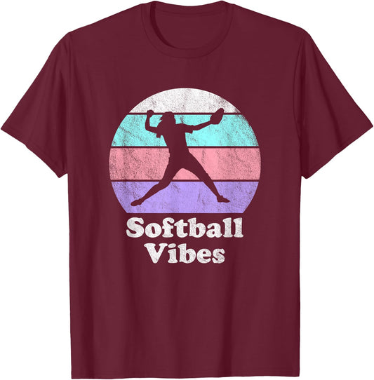 Softball Vibes Retro Vintage Girls or Women's Pitcher T-Shirt - T-Shirt | Maroon