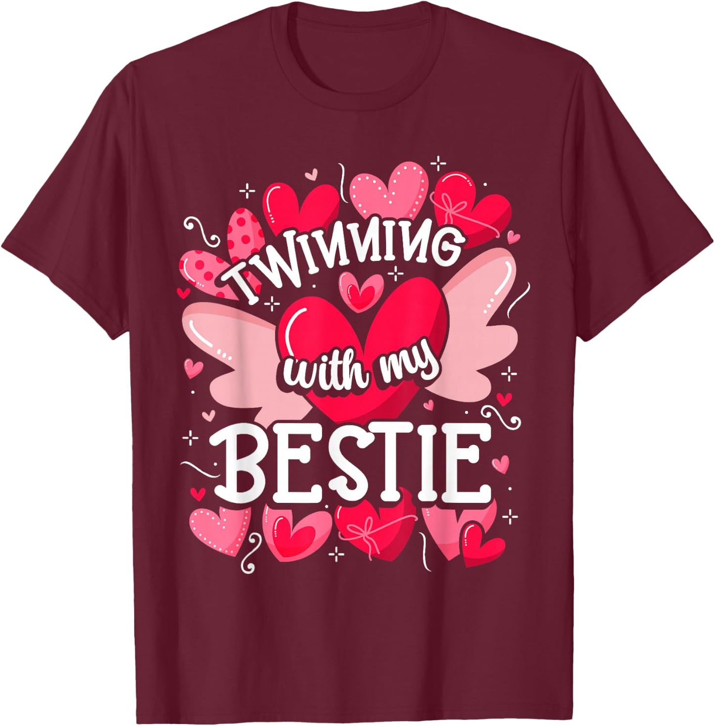 Friendship Matching Twin Twinning With My Bestie Twins Day T-Shirt - T-Shirt | Maroon