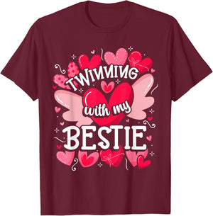 Friendship Matching Twin Twinning With My Bestie Twins Day T-Shirt - T-Shirt | Maroon