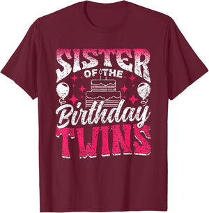 Sister Of The Birthday Twins Celebrate Cute Twin T-Shirt - T-Shirt | Maroon
