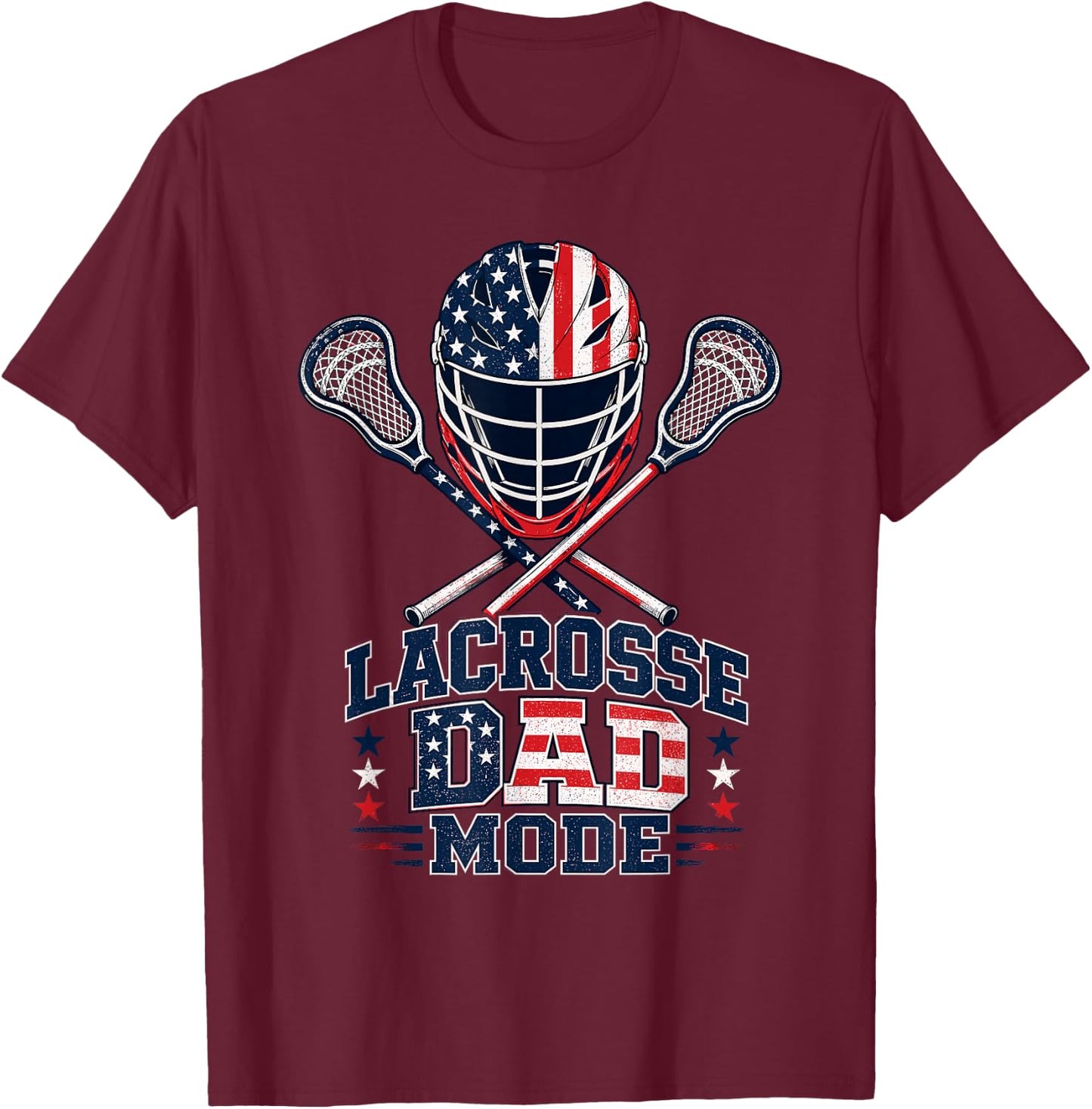 Lacrosse Dad American Flag Mode T-Shirt - T-Shirt | Maroon