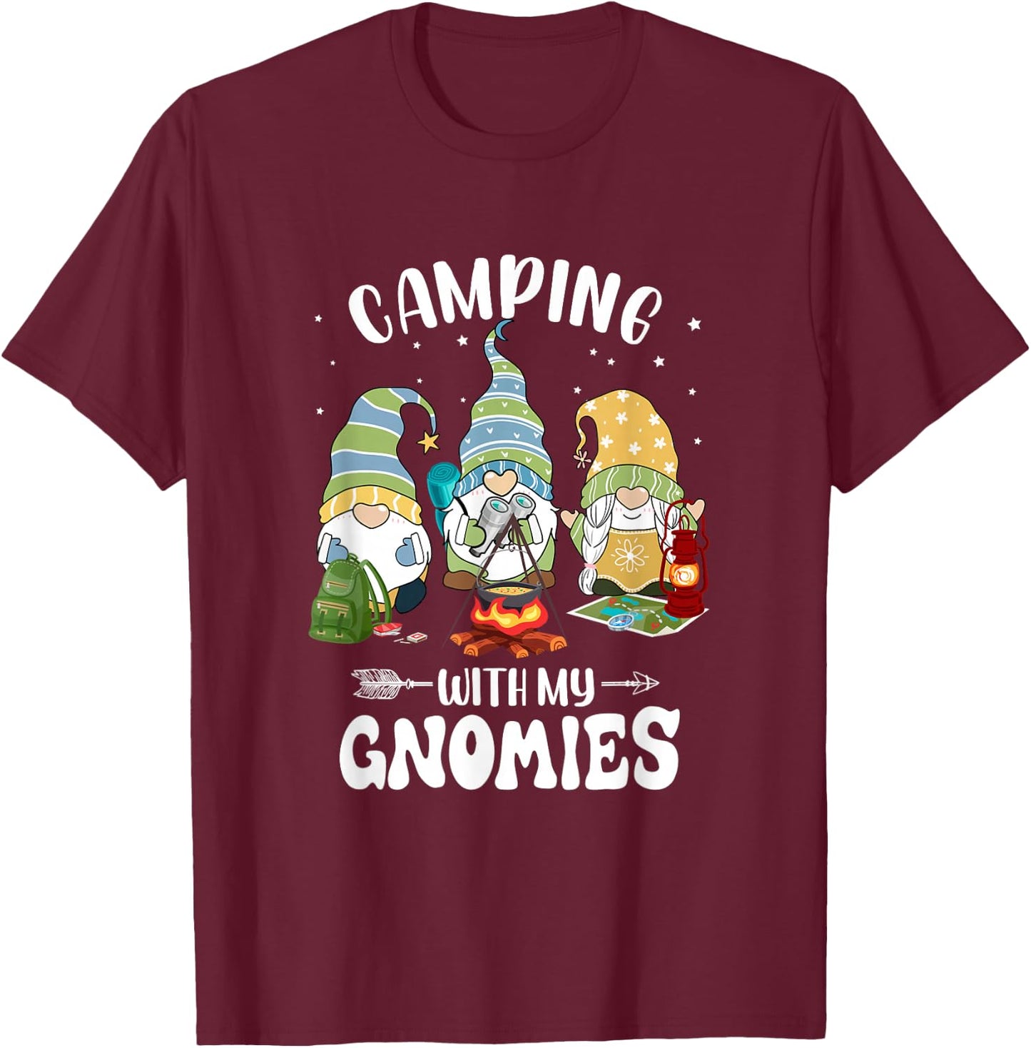 Camping with My Gnomies Funny Gnome Camp T-Shirt - T-Shirt | Maroon