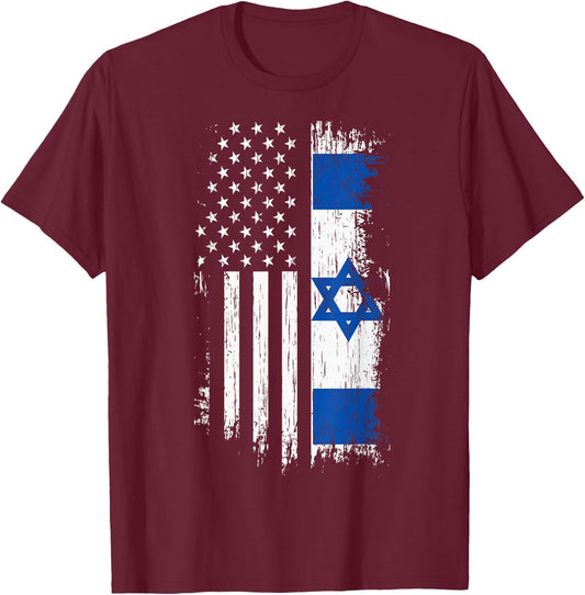 Israeli American Flag - Pride Israel USA Shirt T-Shirt - T-Shirt | Maroon