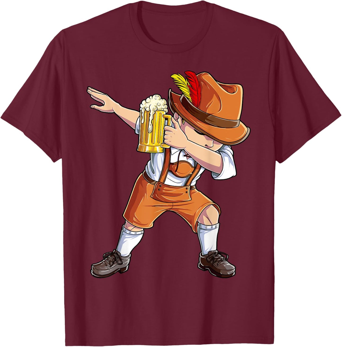 Dabbing German Clothes Oktoberfest Lederhosen Men Cheers Beer T-Shirt - T-Shirt | Maroon