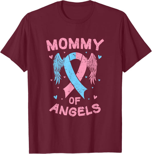 Mommy Of Angels Pregnancy Miscarriage Child Loss Awareness T-Shirt - T-Shirt | Maroon