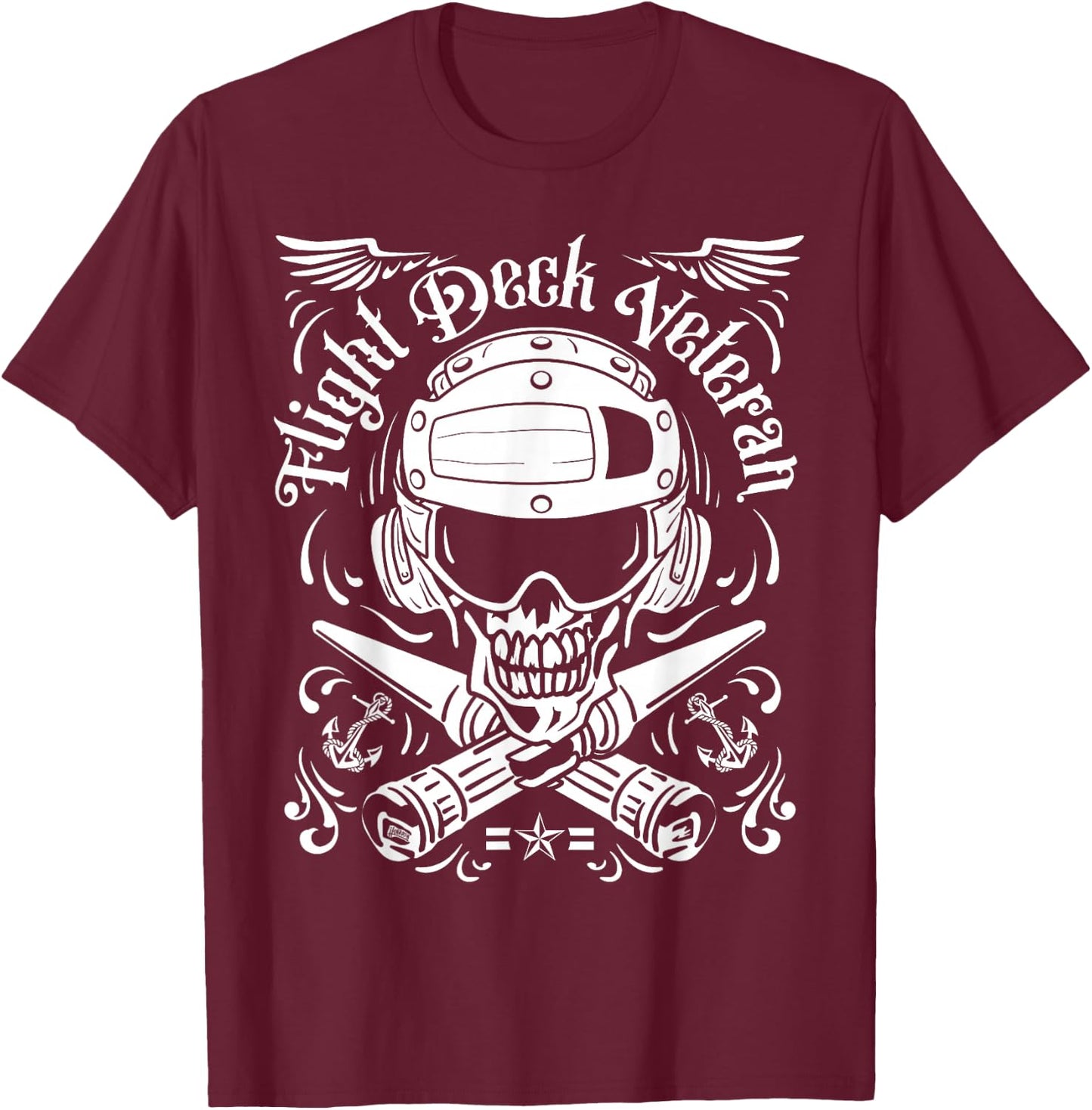Naval Aviation Flight Deck Veteran Skull T-Shirt - T-Shirt | Maroon