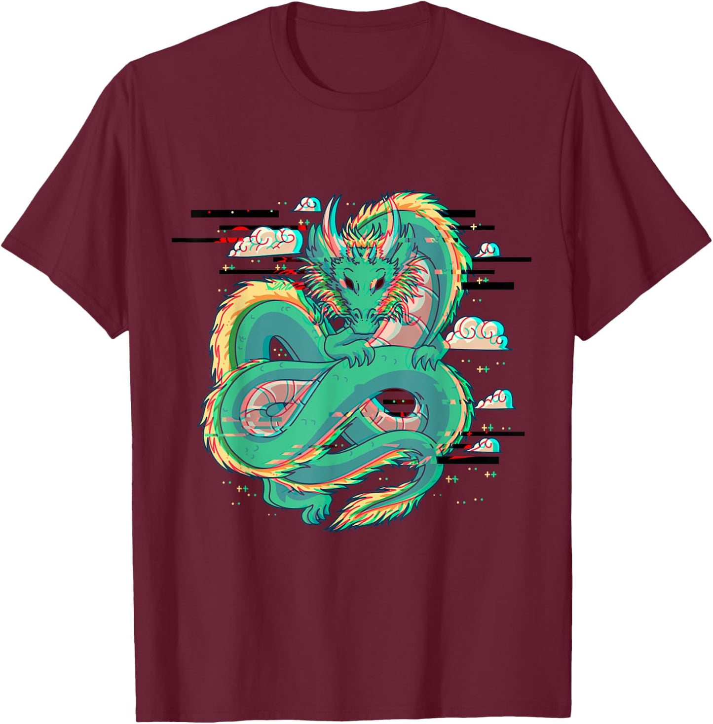 Grunge Dragon Glitch Dragon Aesthetic Style Japan Vaporwave T-Shirt - T-Shirt | Maroon